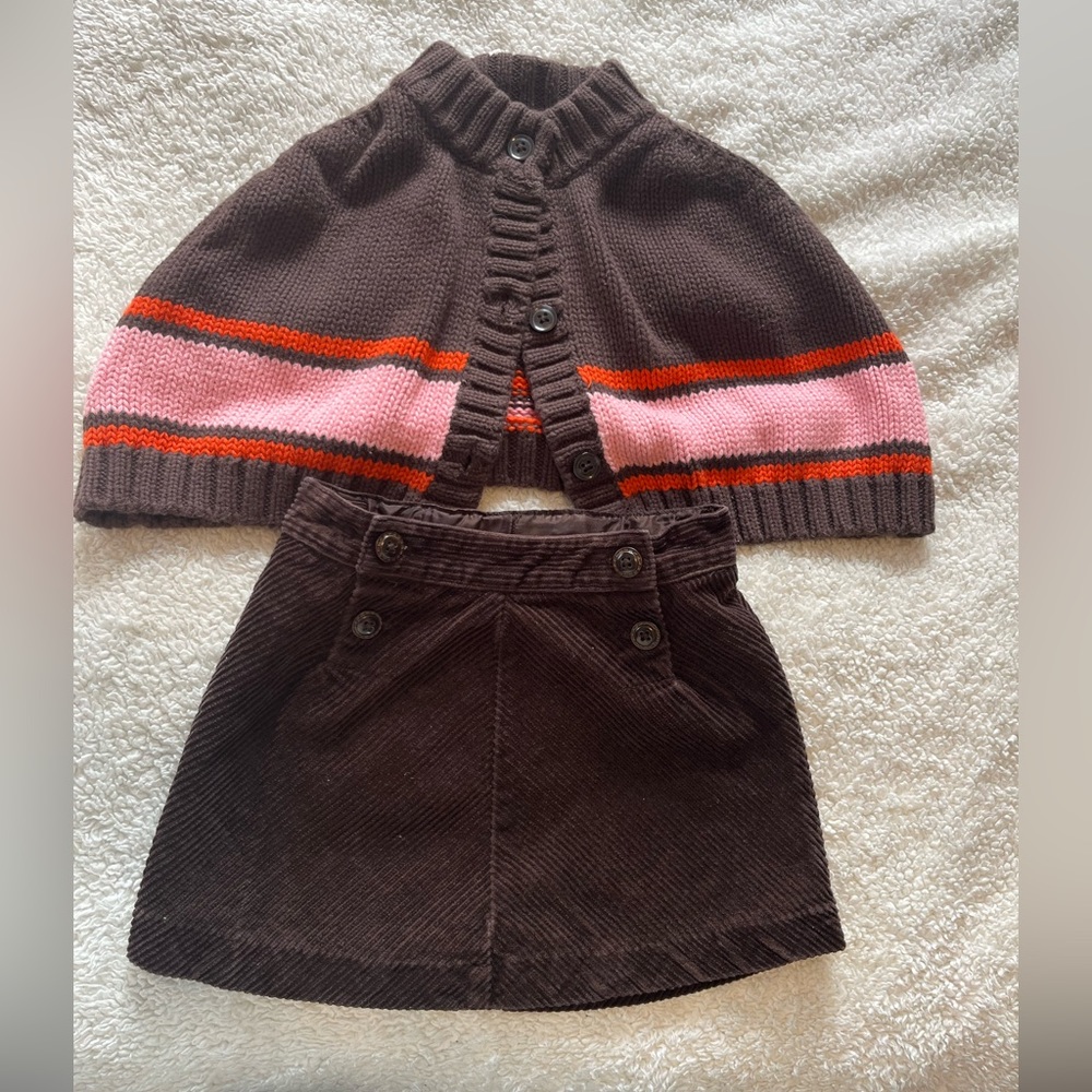 Janie and Jack 18-24 months brown corduroy skirt and sweater poncho set!